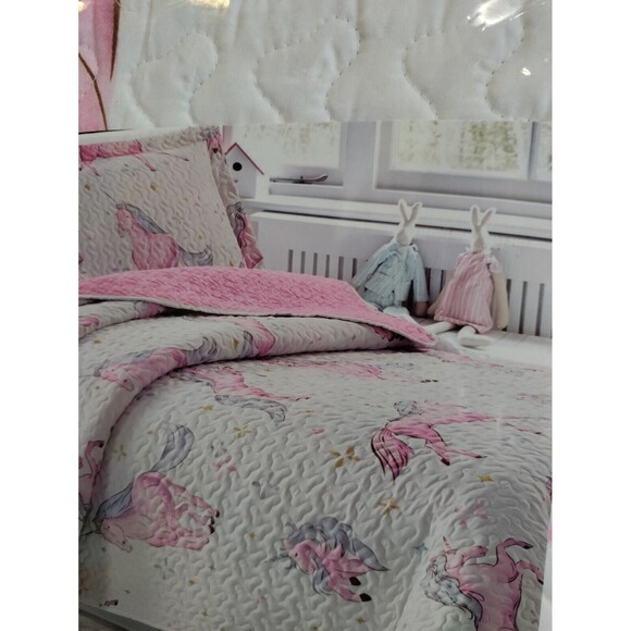 Unicorn Twin Size Quilted Bedding  And Sham Set - Picture 2 of 10